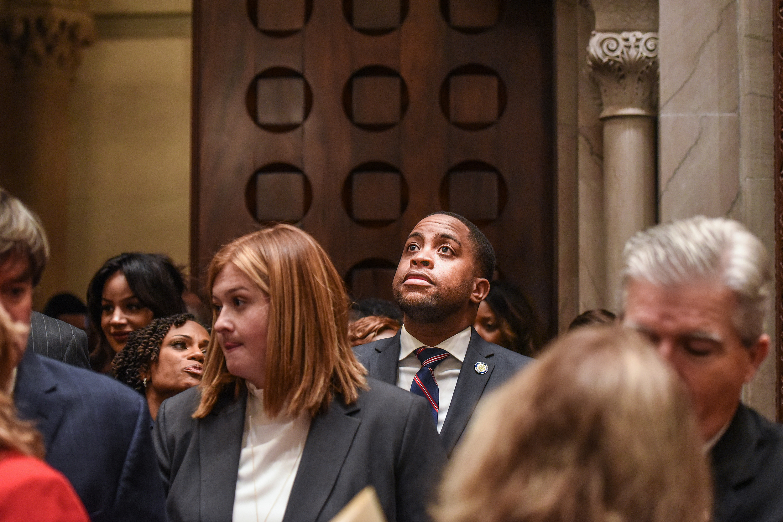 Senator Zellnor Myrie waits for his turn before the swearing in of the Senators in the Senate Chamber in Albany, NY, U.S., on January 9, 2019. (Stephanie Keith for The New York Times)